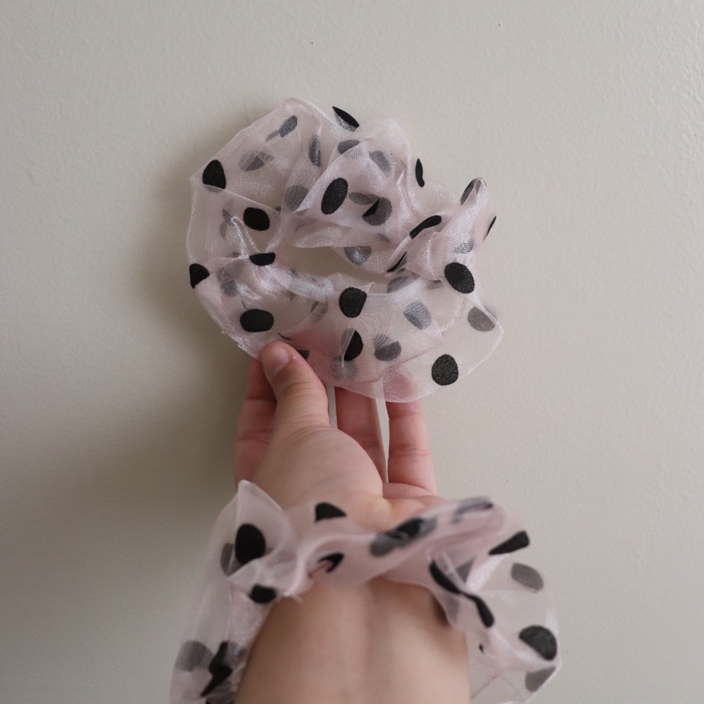 Mini Organza Polkadot Scrunchie in Pink